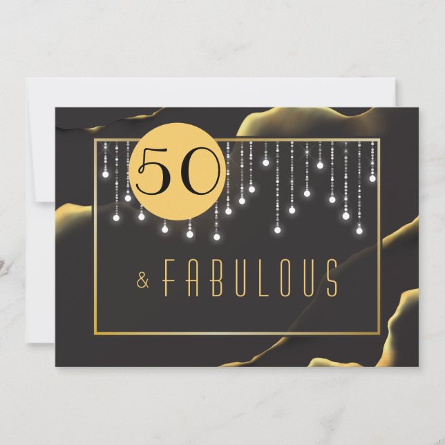 Fab 50th Birthday Golden Black Invitation (Front)