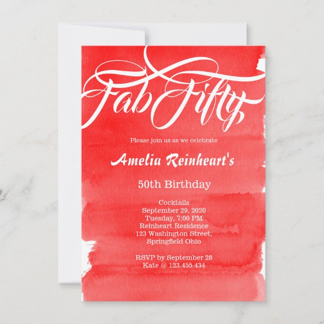 Fab 50th Birthday Party Modern Chic Red Invitation (Front)