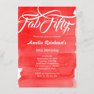 Fab 50th Birthday Party Modern Chic Red Invitation