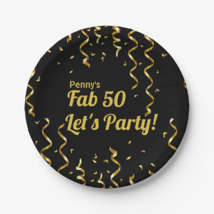 Fab Black and Gold Ribbons 50th Birthday Party  Paper Plate