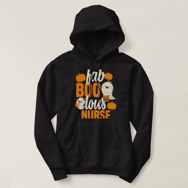 Fab Boo Lous Nurse Pumpkin Ghost Nursing Halloween Hoodie (Design Front)