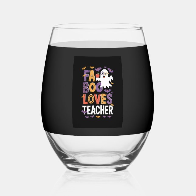 Fab Boo Lous Retro Halloween Stemless Wine Glass (Front)