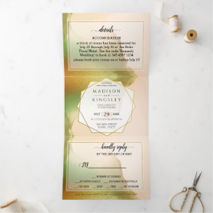 Fab Chartreuse 💚 Abstract Incredible Budget Weddi Tri-Fold Invitation