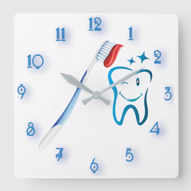 Fab Dentist Toothbrush 🦷 Stylish blue  Square Wall Clock (Front)