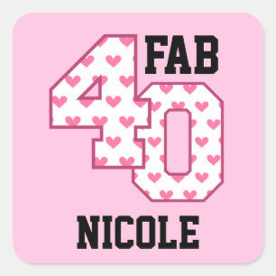 FAB Forty 40th Birthday PINK and WHITE HEARTS V02 Square Sticker