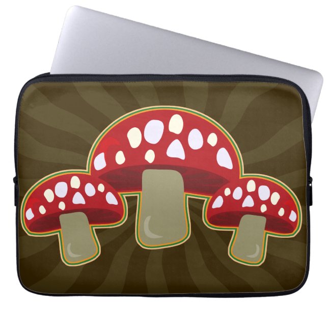 Fab Fungi Mushrooms Happy Pattern Laptop Sleeve (Front)