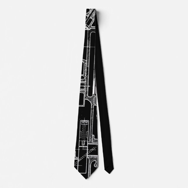 FAB MECHANICAL DRAWING BLUEPRINT BLACK WHITE TIE (Front)