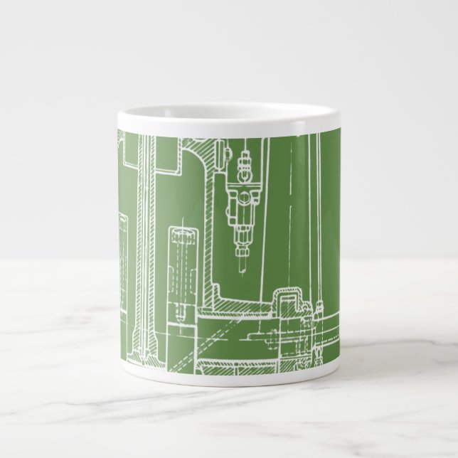 FaB MeChaNiCal DrAwinG BlUEpRiNT gReeN  AnD WhITe! Large Coffee Mug (Front)