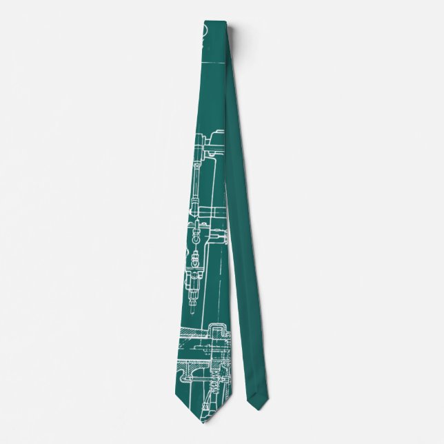 FaB MeChaNiCal DrAwinG BlUEpRiNT gReeN  AnD WhITe! Tie (Front)