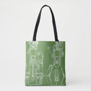 FAB MECHANICAL DRAWING BLUEPRINT green WHITE Tote Bag