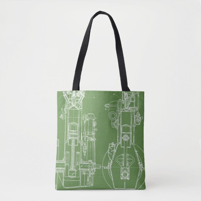 FAB MECHANICAL DRAWING BLUEPRINT green  WHITE Tote Bag (Front)