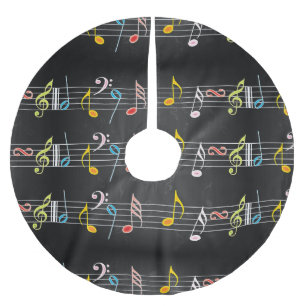Fab Music Notes on Black Brushed Polyester Tree Skirt