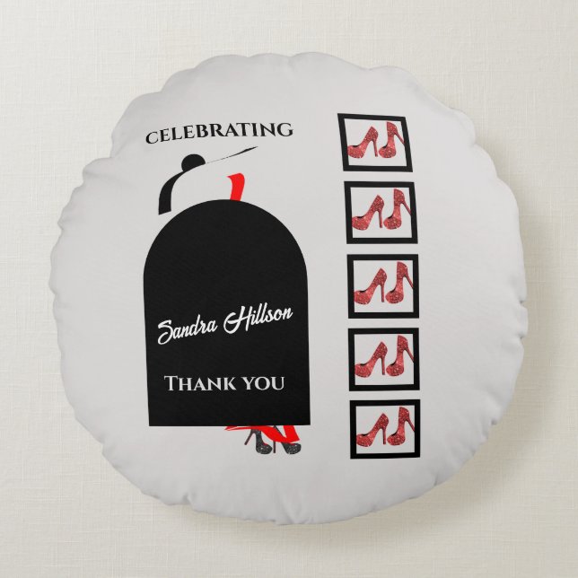 Fab Silhouette Glam Shoes Red Black Birthday Round Cushion (Front)