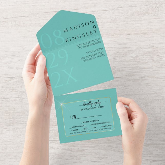 Fab Teal Elegant All In One Invitation (Tearaway)