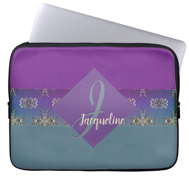 Fabergè-like Monogram Purple Blue Gradient   Laptop Sleeve (Front)