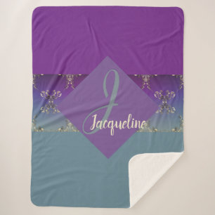 Fabergè-like Monogram Purple Blue Gradient    Sher Sherpa Blanket