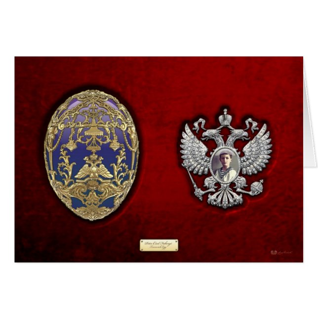 Faberge Tsarevich Egg with Surprise on Red Velvet (Front Horizontal)