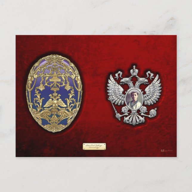 Faberge Tsarevich Egg with Surprise on Red Velvet Postcard (Front)