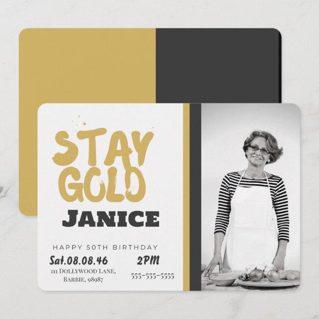 Fabolous Gold Golden 50th Personalised Invitation (Front/Back)