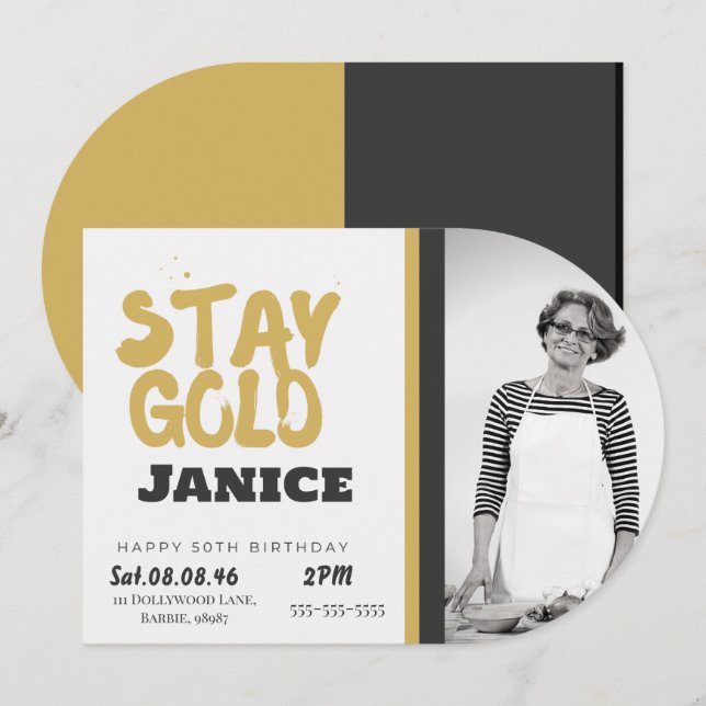 Fabolous Gold Golden 50th Personalised Invitation (Front/Back)