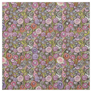 FABRIC ABSTRACT CIRCLE FLOWERS PINK GREEN DK LINES