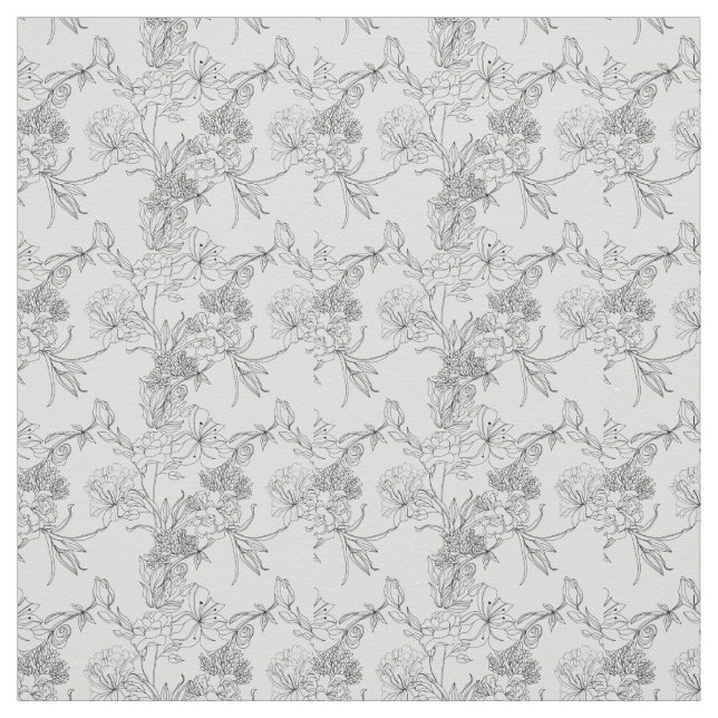 Fabric - Black and White Floral Pattern (Swatch)