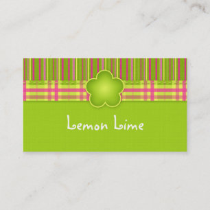 Fabric Business Card Plaid Stripes Lime Green
