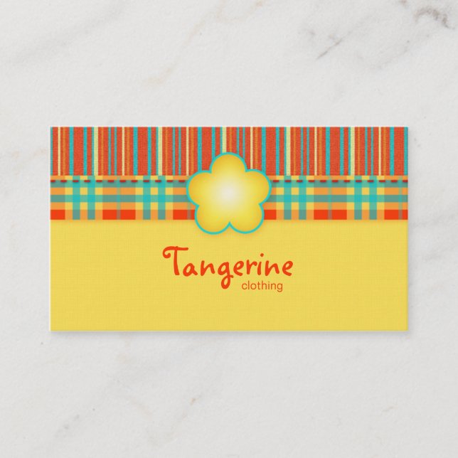 Fabric Business Card Plaid Stripes Yellow (Front)