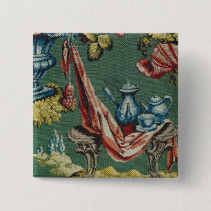 Fabric depicting a chocolate pot and a teapot 15 cm square badge