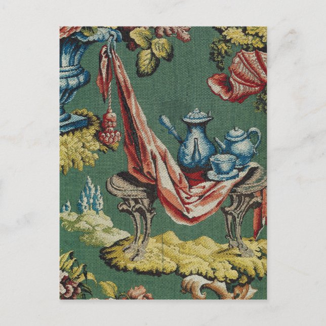 Fabric depicting a chocolate pot and a teapot postcard (Front)