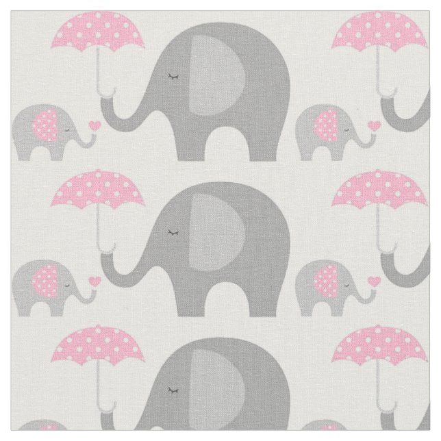 Fabric - Elephants Pink and Grey (Close Up)