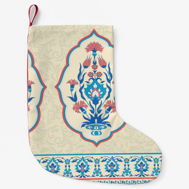 Fabric floral seamless pattern in ethnic style small christmas stocking (Front)