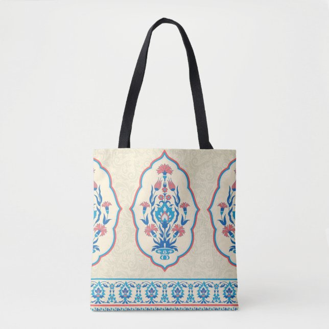 Fabric floral seamless pattern in ethnic style tote bag (Front)