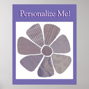 Fabric Flower Collage Choice of Background Colour Poster