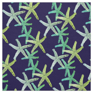 fabric Nautical starfish  teal  green yellow blue