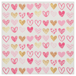 Fabric - Pink and Gold Love Hearts