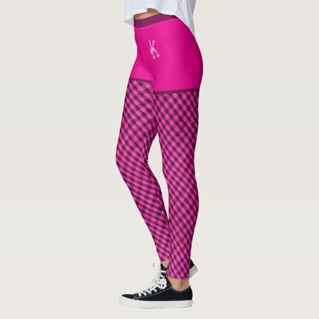 Fabric Print Chequered Pink Initial Personalised Leggings (Left)