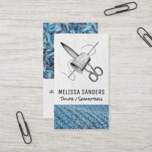 Fabric Scissors Thimble and Needle Business Card