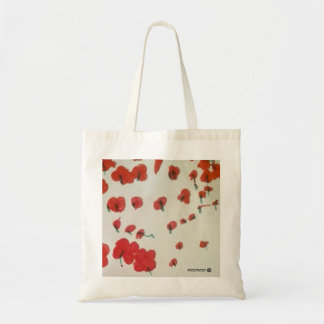 fabric stock market with field of poppies tote bag