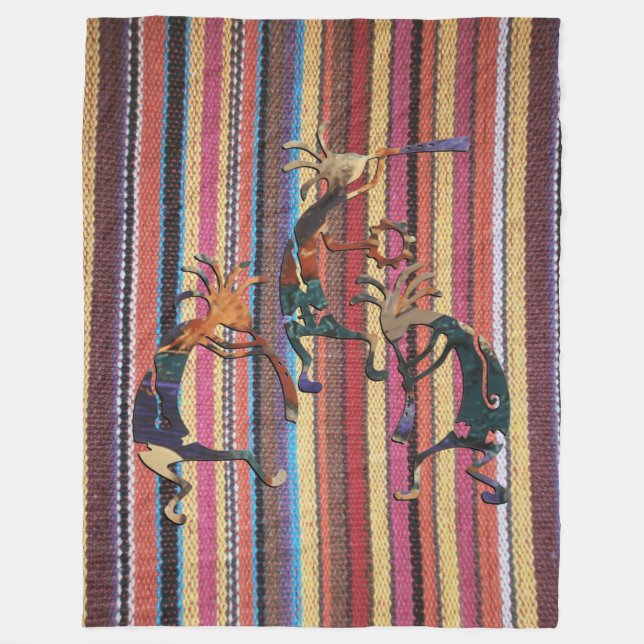 Fabric Stripes Pattern coloured I + KOKOPELLI Fleece Blanket (Front)