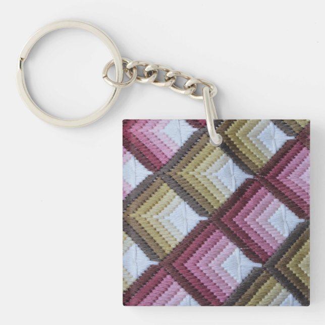 Fabric Tartan Square (single-sided) Key Ring (Front)
