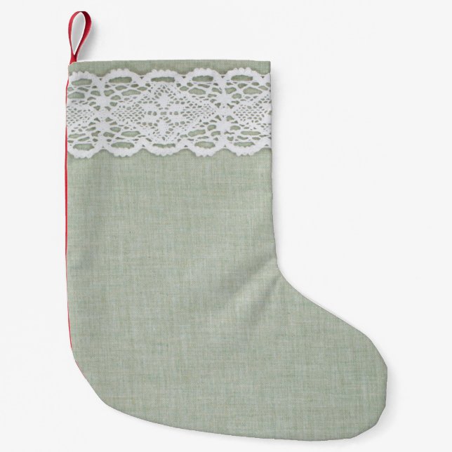 Fabric textile texture and lace  small christmas stocking (Front)