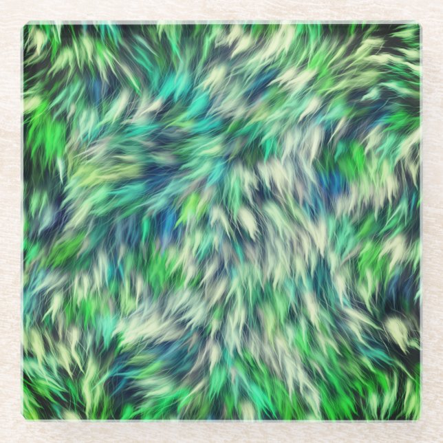 Fabric Texture Green Fur Design-68745 Glass Coaster (Front)