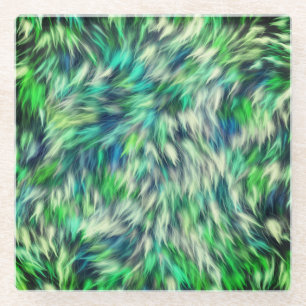 Fabric Texture Green Fur Design  Glass Coaster