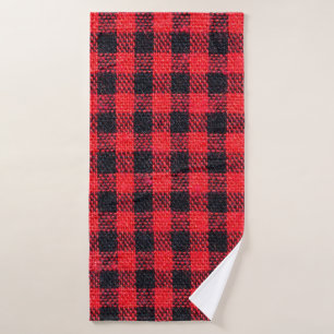 Fabric texture with grid pattern, red squares and  bath towel