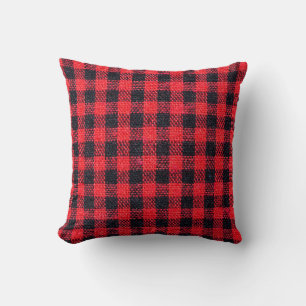 Fabric texture with grid pattern, red squares and  cushion