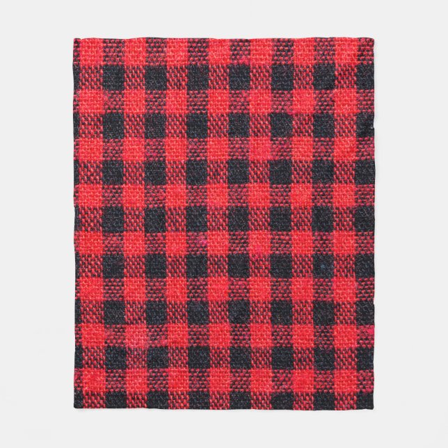 Fabric texture with grid pattern, red squares and  fleece blanket (Front)