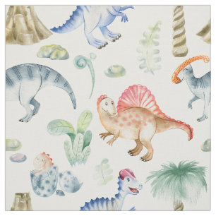 Fabric with watercolor dinosaurs for kids