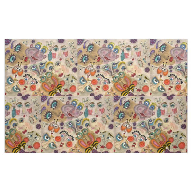 Fabric with Whimsical Faces (Yard)