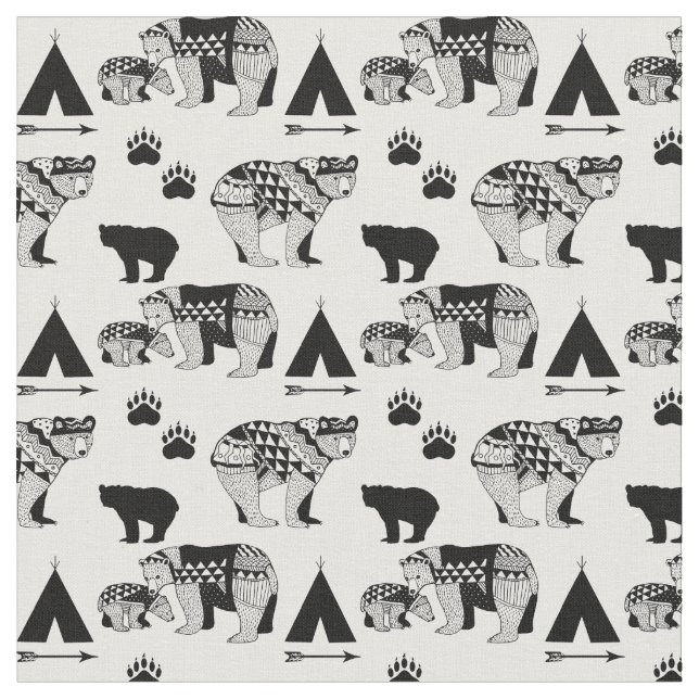 FABRIC Woodland Tribal Bears Black on White Boy (Close Up)